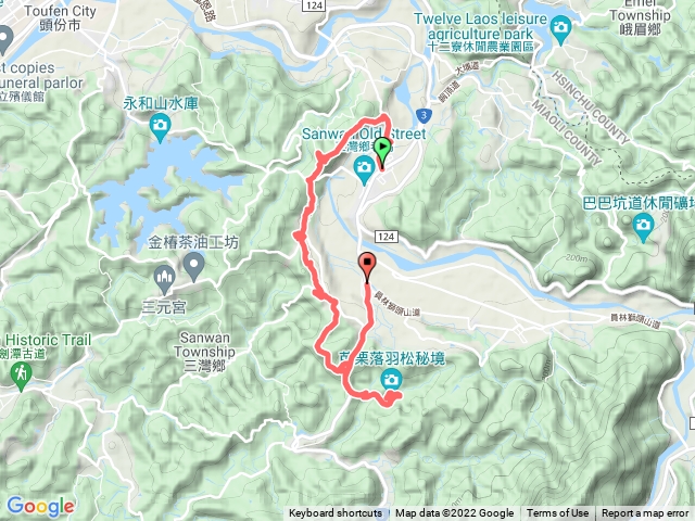 2022-01-08 三灣郵局→龍峎頂步道→三灣火炎山→百年公婆樹→北埔生態池→三連埤步道→老銃櫃步道→五寶慈湖禪寺→三灣落羽松→三灣員林站