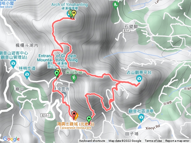 鷹嘴尖，占山觀景台，摩天嶺，潮音洞，大崩壁，硬漢嶺埤