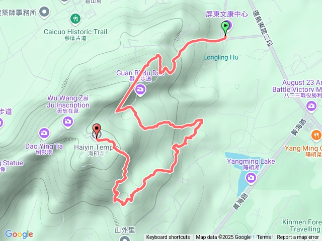 屏東文康中心-小柱堡-東棱-太武池-蜈蚣線起點-機車石-蜈蚣飛行-蜈蚣出土-四方堡-鯨魚石-太武山