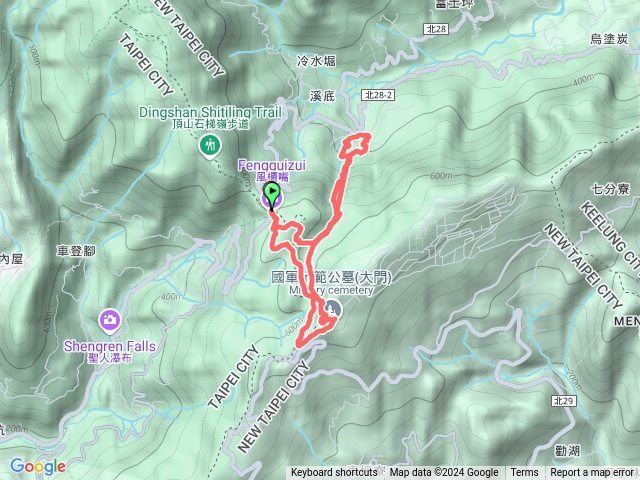 風櫃嘴>內雙溪山>石門嶺古道>萬里靈泉寺>五指山 O走