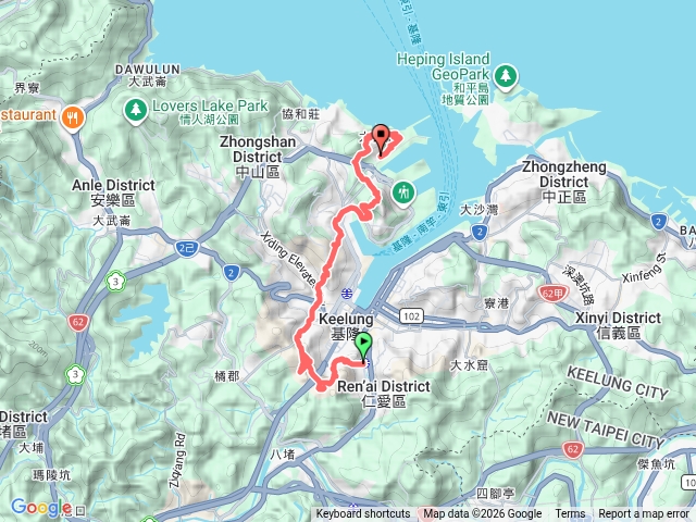 20260422基隆-三坑車站-北碉堡-獅球嶺池-獅球嶺砲台山-北峰-西砲台山-劉銘傳隧道-飛鳳山-火號山-球子山燈塔-白米甕砲台-白米甕尖-基隆燈塔-太白莊站