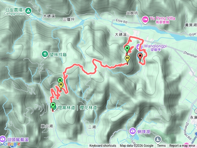 燈篙林道-肖南林道-柑園路-挑夫步道-望龍埤-飛龍步道