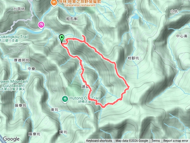 新北 坪林 虎寮潭12 號登山口-虎寮潭山南峰-虎寮潭山-柑腳坑山-湖桶古道鞍部-湖桶古道-虎寮潭16 號登山口 O 形預覽圖