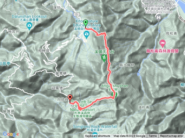 2023.09.29溪頭-鳳凰北嶺_烏土堀_大魔王_金柑樹山_杜鵑林道_杉林溪-紅樓（有航點說明）