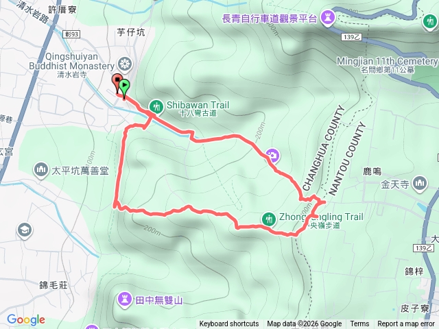 清水岩中央嶺造林步道十八灣古道O型預覽圖