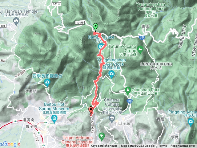 二子坪鞍部→蜂巢古道→竹子湖→十八圳古道→十八圳古道→硫磺噴口出行義路預覽圖