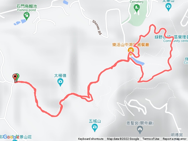 石門路70號步道入口-直上山中湖1.4K-文筆山登山口-經菜園-天上山縱走環山繞湖回山中湖1.4K-原路折返回70號步道入口1.4K