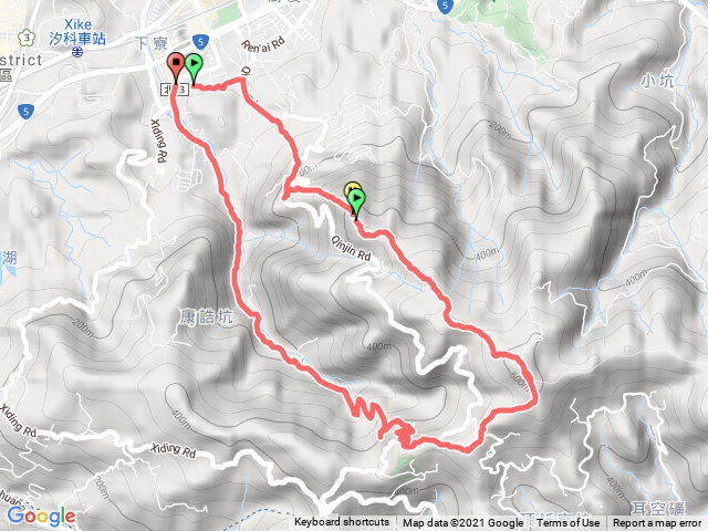 大尖山、四分子尾山、紙寮山、水源路o型