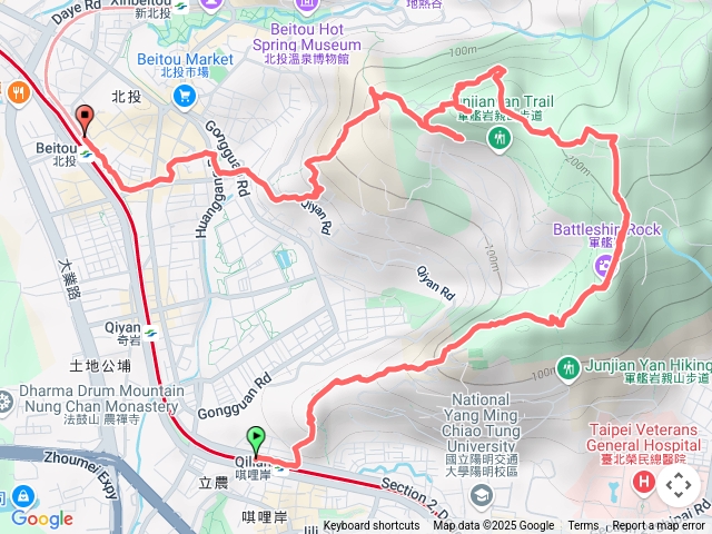 捷運唭哩岸站-軍艦岩-丹鳳山-捷運北投站U形