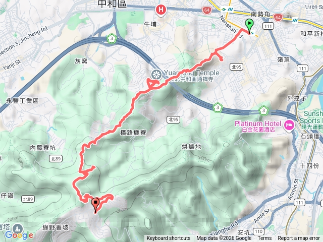 國勝嶺-國強嶺-迎日石-國旗嶺（外南勢角山）-圓通寺-ㄧ線天-雙子星石-百年土地公-牛埔頭山-五尖山預覽圖