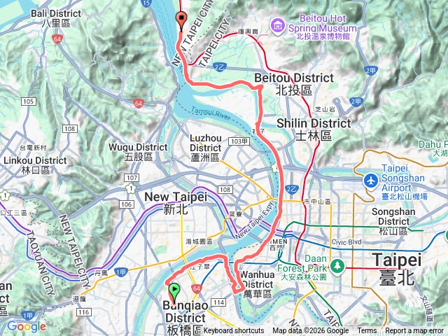 板橋走到竹圍捷運站預覽圖