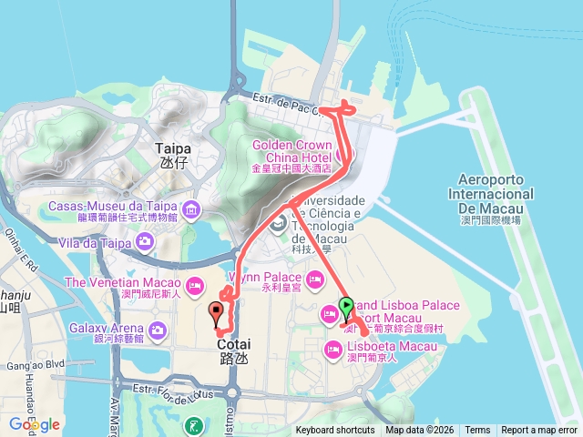 2026.01.14上葡京綜合渡假村回巴黎人穿梭巴士軌跡