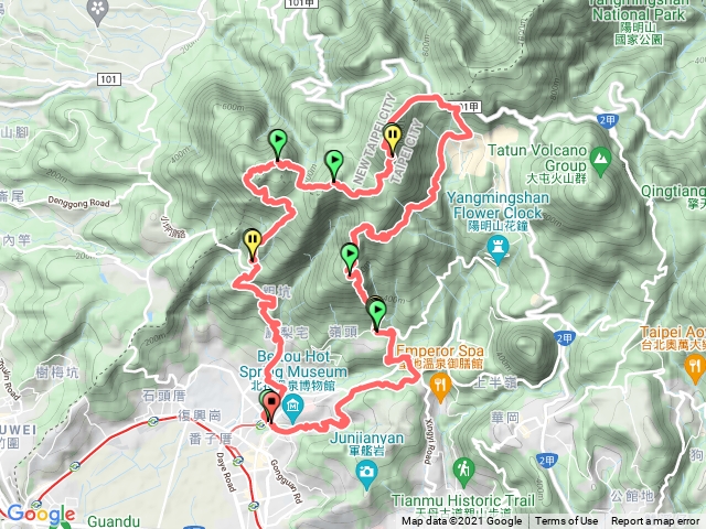 向天山、面天山、大屯西峰、大屯南峰、大屯主峰、中正山環狀串走