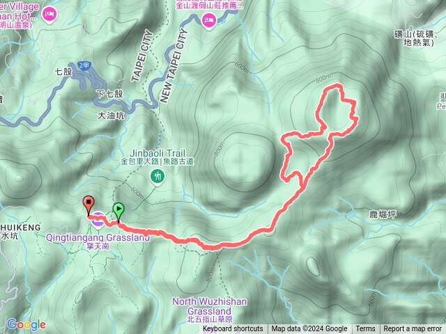 20241201擎天崗遊客中心→磺嘴山入口柵欄→避難山屋→鹿崛坪分叉口→磺嘴山山頂→磺嘴池→磺嘴山北峰→翠翠谷→擎天崗遊客中心預覽圖