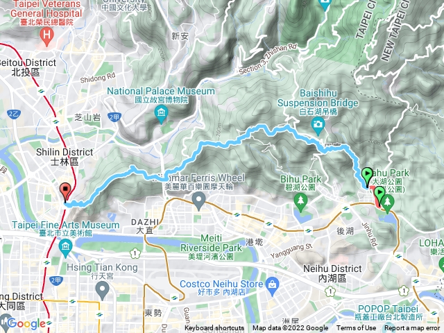 2022-06-03 台北大縱走第五段─捷運大湖公園站→大溝溪步道→圓覺瀑布→碧山巖→忠勇山→忠勇山越嶺步道→大崙尾山步道→圓明寺步道→文間山→老地方→劍潭山→園山水神社→捷運劍潭站