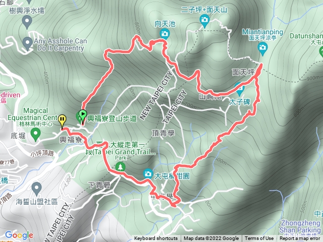 興福寮步道登山口至向天池至面天坪下至清天宮