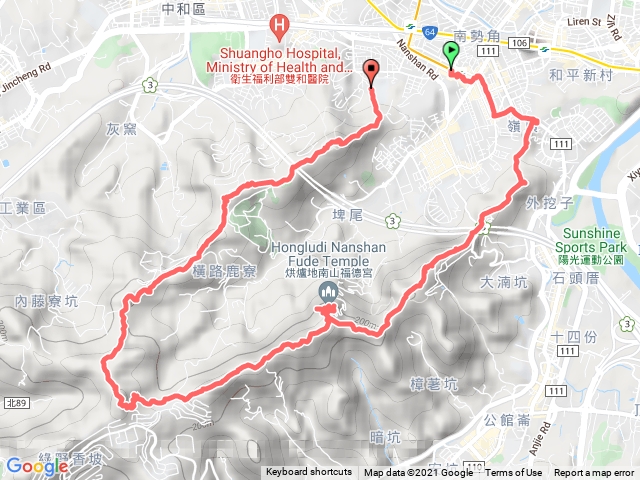 南勢角捷運站-外挖仔山-烘爐地-五尖山-玉皇宮-復興國小