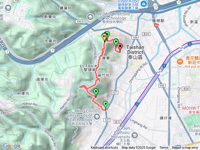 頂泰山巖-應化大排-蝴蝶步道-頂山公園-瓊仔湖步道-尖凍山-吳厝窠-辭修公園