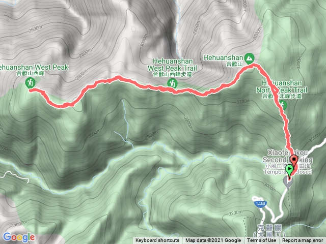 1101119。小風口停車場→合歡北峰登山口→合歡北峰→合歡西峰→北峰登山口（單攻原路往返）