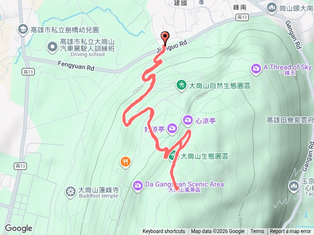 高雄阿蓮大崗山登山步道生態公園停車場－大崗山三角點