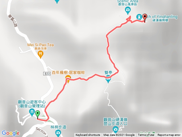 觀音山遊客中心到硬漢嶺牌樓