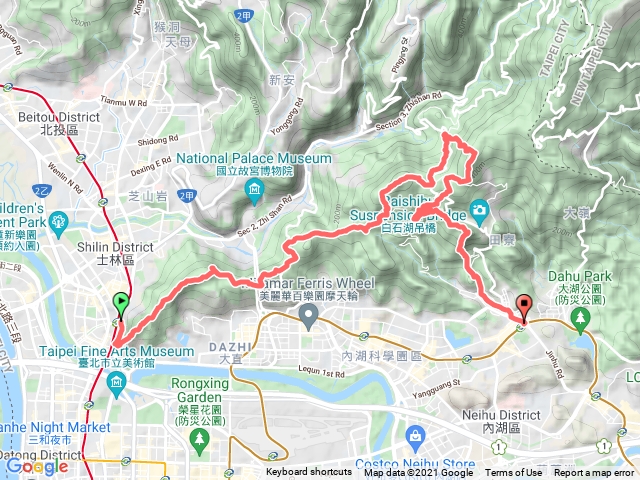 20210808 臺北大縱走第二段：劍潭山經大崙頭山至忠勇山出內湖加長距離版