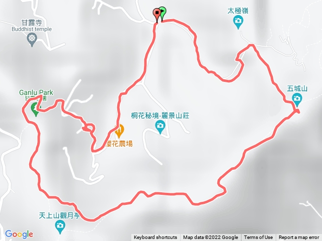 土城石門路70號步道入口-五城山-天上山縱走-天上山鞍部-甘露公園-產業道路-巨竹農場-產業道路-回70號步道入口