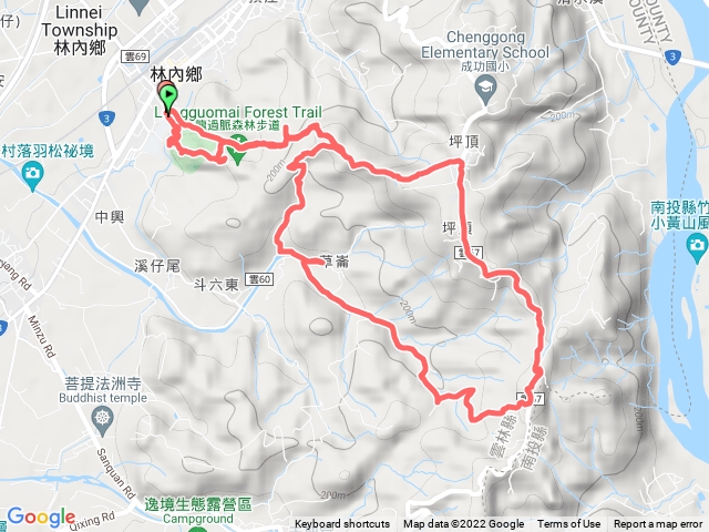 開復廟～龍過脈步道～土地公坑～木屐寮～坪頂登山口～龍過脈步道～開復廟大O型