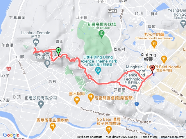 鳳崎落日步道：新豐車站→天德堂→鳳崎落日步道→蓮花寺（來回）