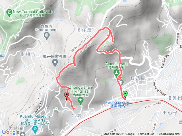 復興崗站連走嗄嘮別公園、復活山莊、稻香山、嗄嘮別山、忠義山→行天宮、福慈宮