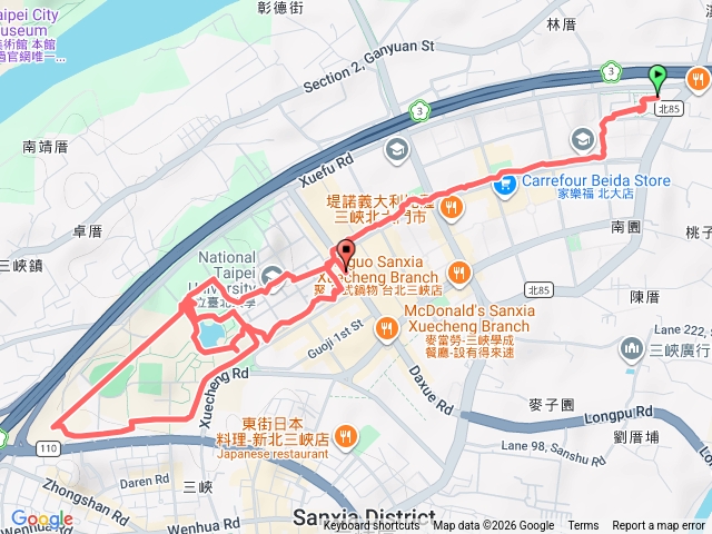 萬坪公園--北大鳶飛大道--心湖--北大校區