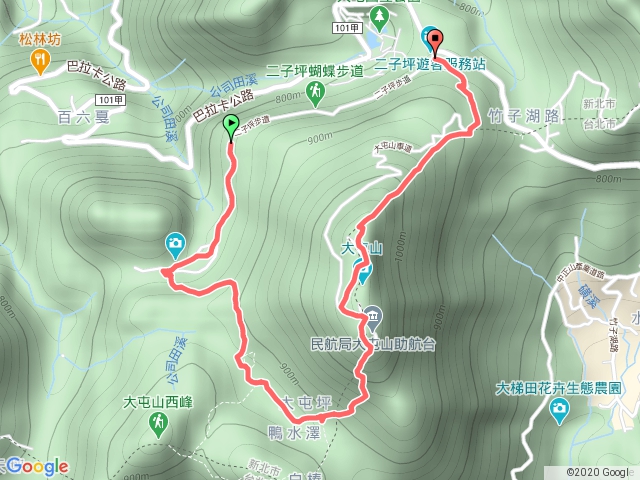 二子坪、大屯坪、大屯山主峰O型